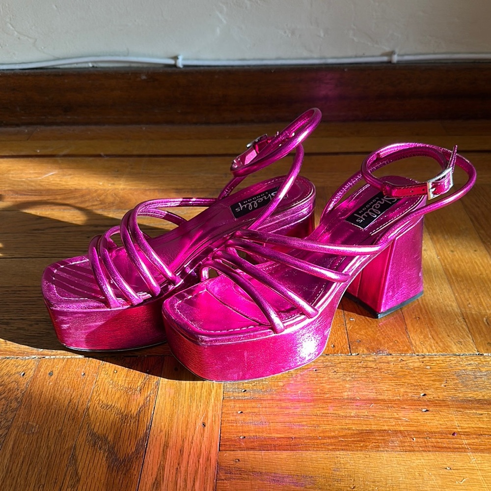 Shellys London Metallic Pink Platform Sandal Heels